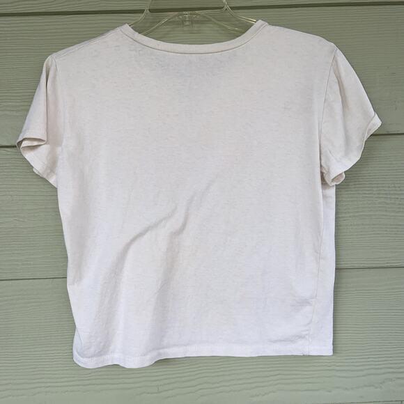 Pink Floyd Beige Crewneck Marquee London Graphic Tshirt Cropped Tee Womens Large - Picture 4 of 4